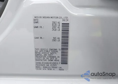 2024 Nissan Altima Sr Fwd from USA, damaged, VIN 1N4BL4CVXRN410017